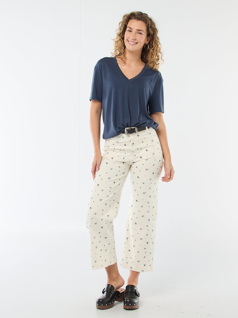 Tee-shirt manches courtes avec encolure en V Bleu - Kiabi