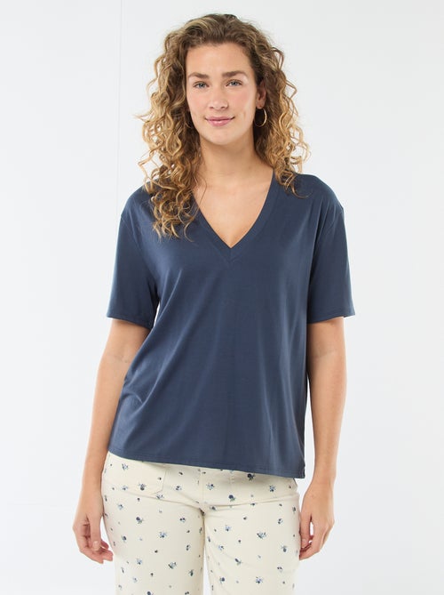 Tee-shirt manches courtes avec encolure en V - Kiabi
