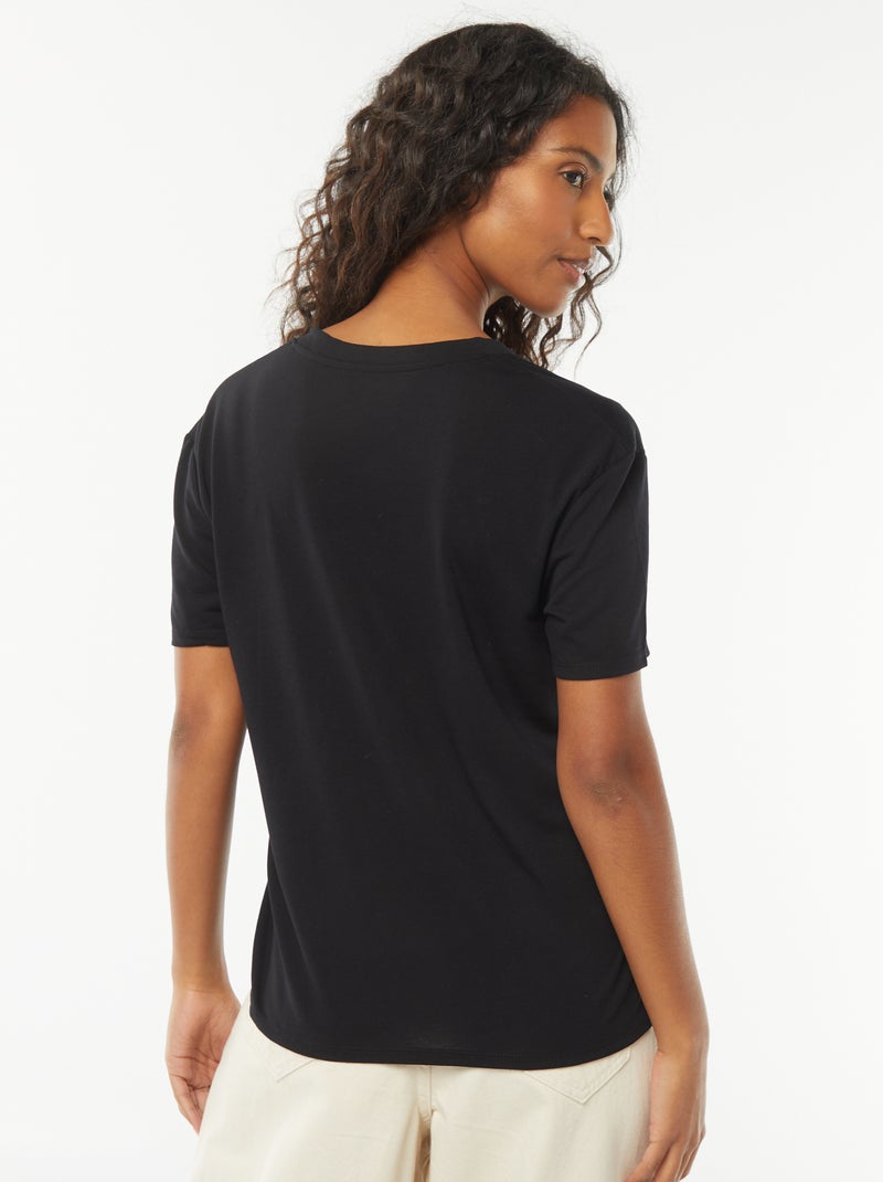 Tee-shirt manches courtes avec encolure en V Noir - Kiabi