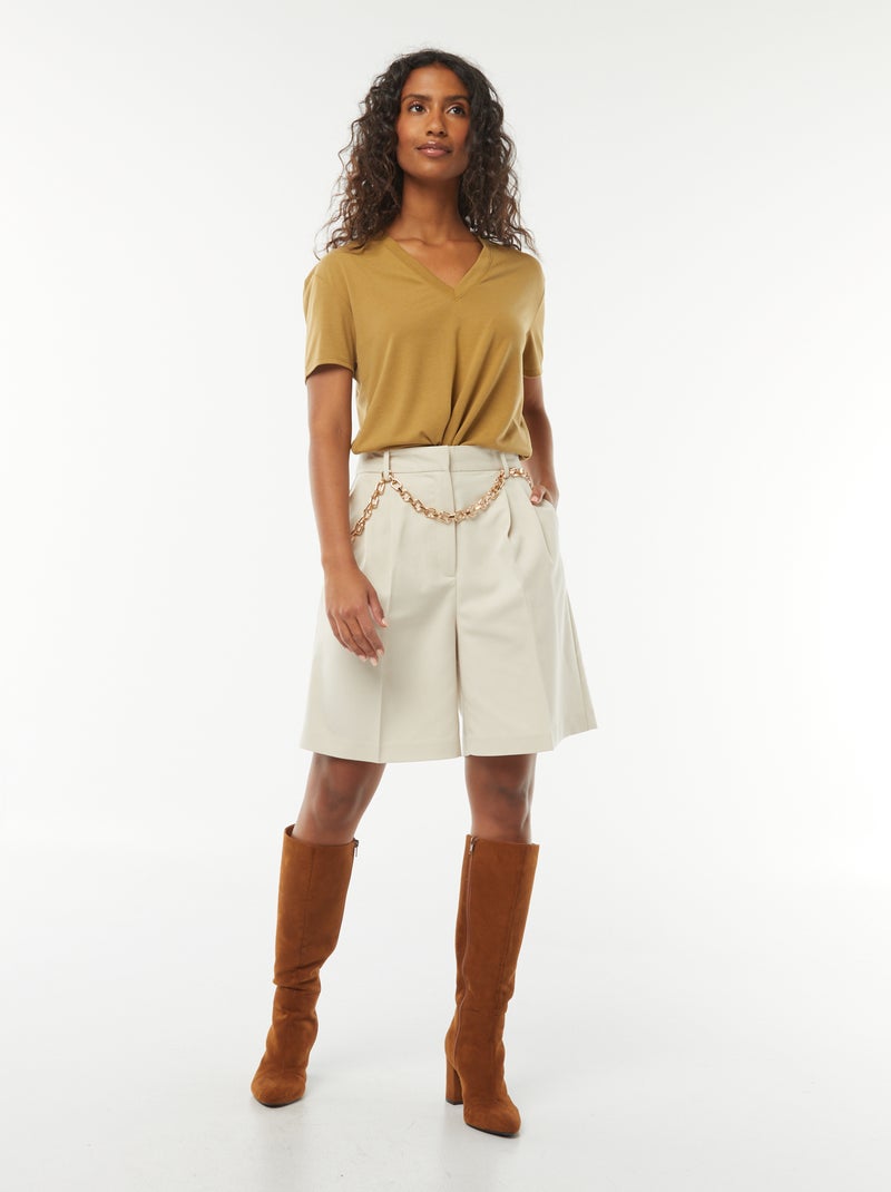 Tee-shirt manches courtes avec encolure en V Vert - Kiabi