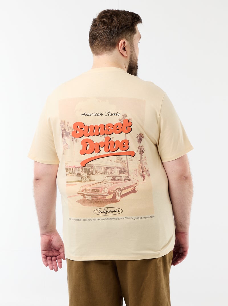 Tee-shirt manches courtes imprimé Beige - Kiabi