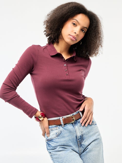 Tee-shirt manches longues col polo - Kiabi