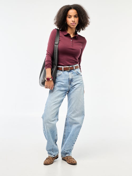 Tee-shirt manches longues col polo - Kiabi