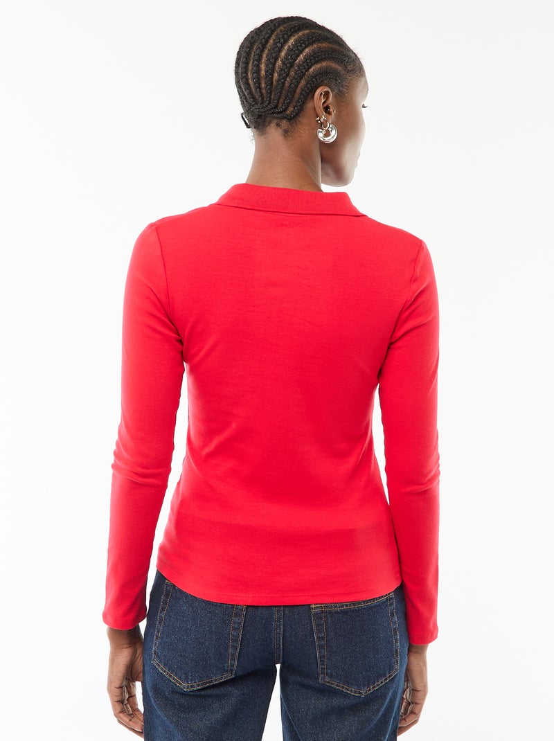 Tee-shirt manches longues col polo Rouge - Kiabi