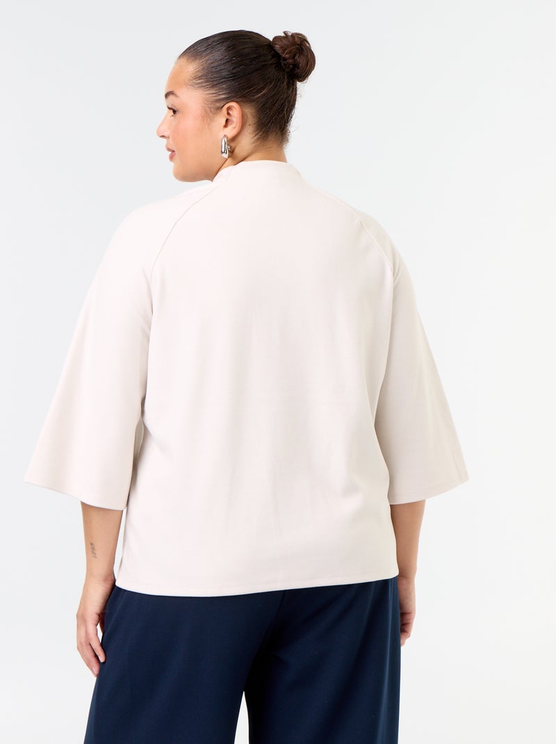 Tee-shirt manches longues en maille doudou Beige - Kiabi