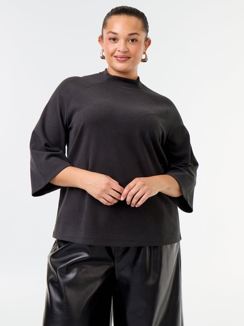 Tee-shirt manches longues en maille doudou Noir - Kiabi