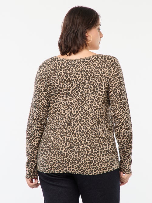 Tee-shirt manches longues en rib côtelé - Kiabi