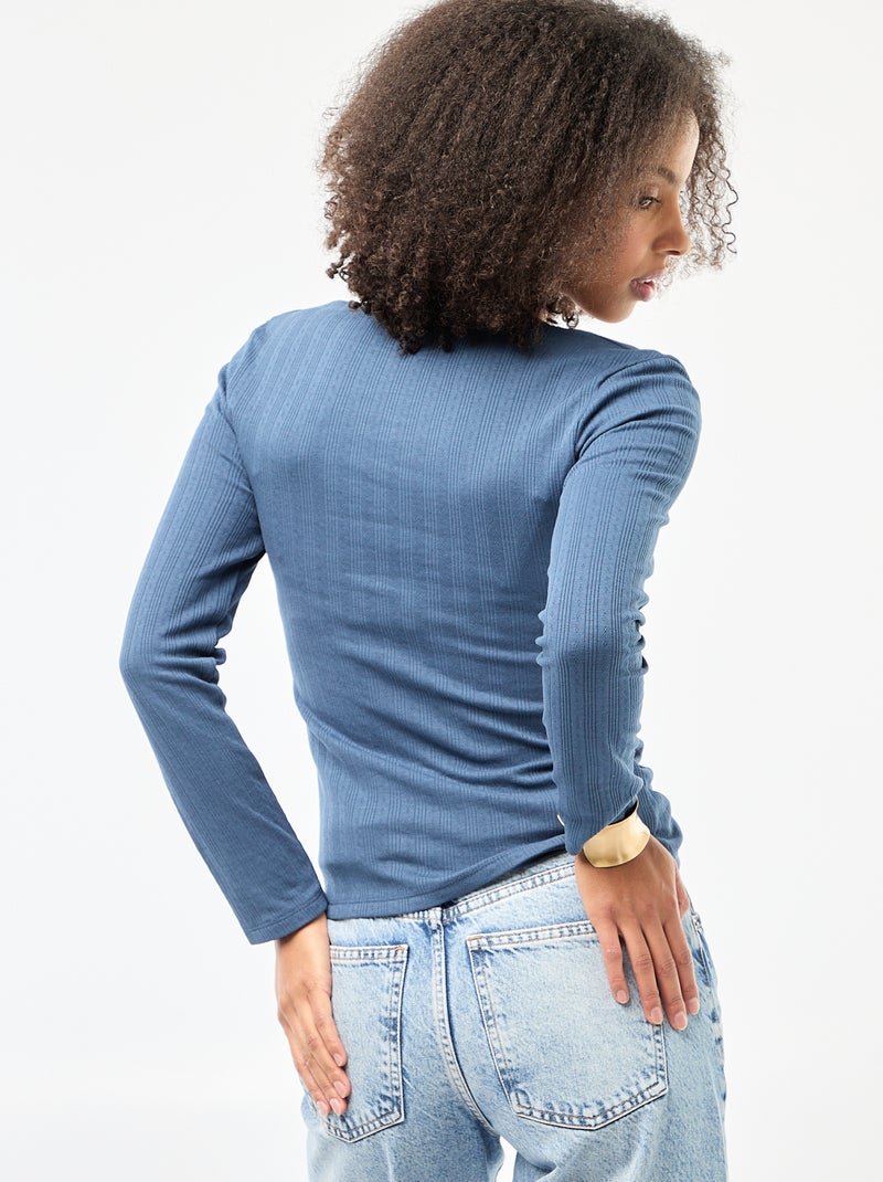 Tee-shirt manches longues pointelle Bleu - Kiabi