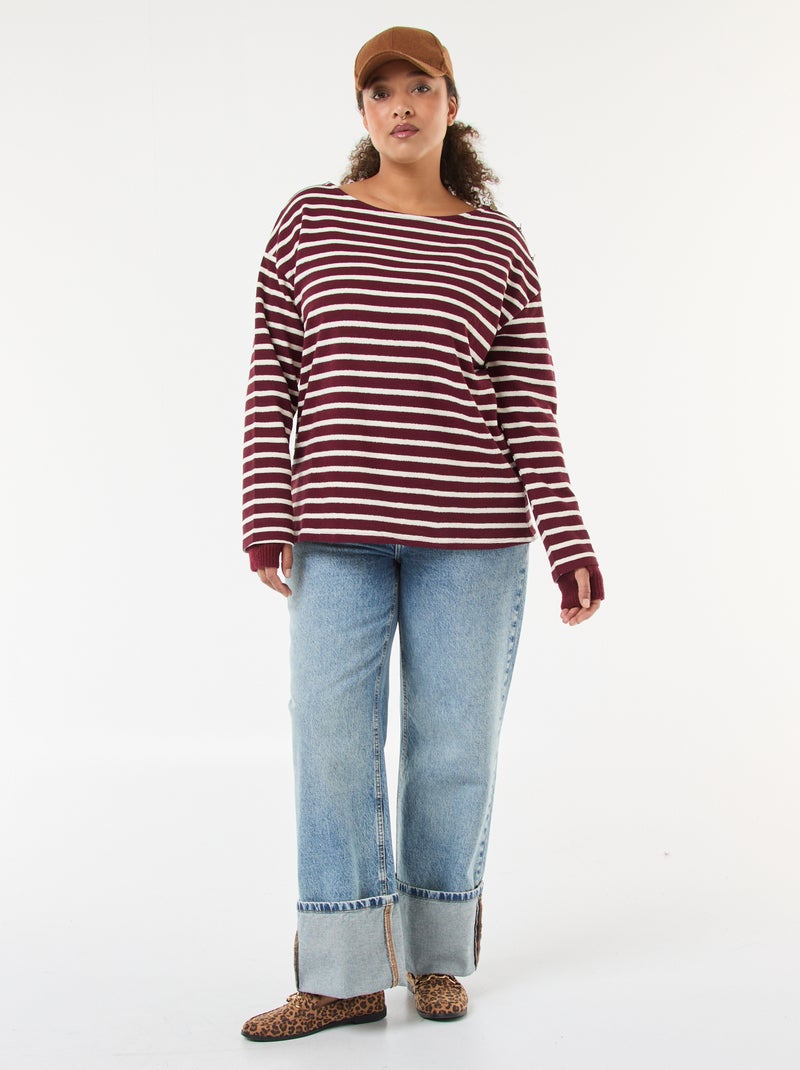 Tee-shirt marinière col bateau Rouge - Kiabi