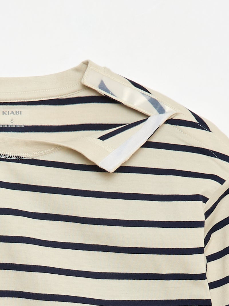 Tee-shirt marinière épaule scratchée - collection facile à enfiler Blanc - Kiabi