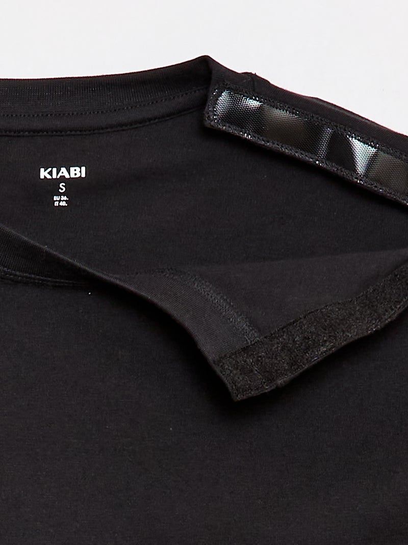 Tee-shirt marinière épaule scratchée - collection facile à enfiler Noir - Kiabi