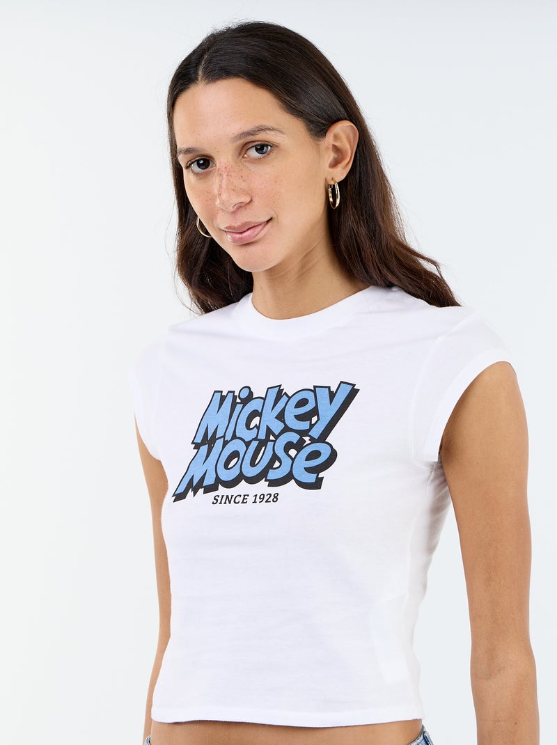 Tee-shirt 'Mickey' cropped Blanc - Kiabi