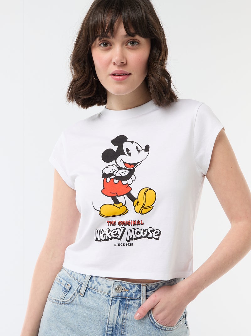 Tee-shirt 'Mickey' cropped 'Disney' Blanc - Kiabi