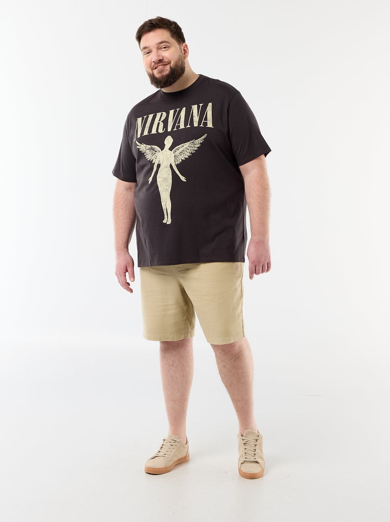 Tee-shirt 'Nirvana' à manches courtes imprimé recto/verso Noir - Kiabi