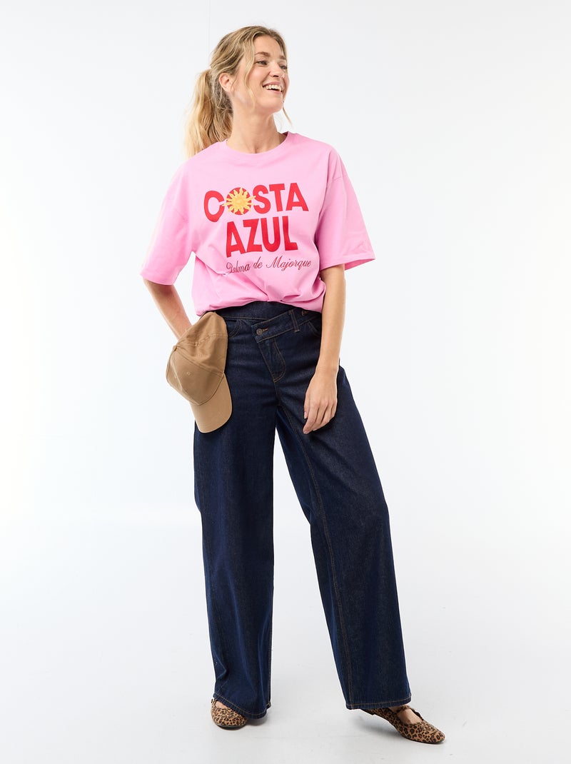 Tee-shirt oversize à message Rose - Kiabi