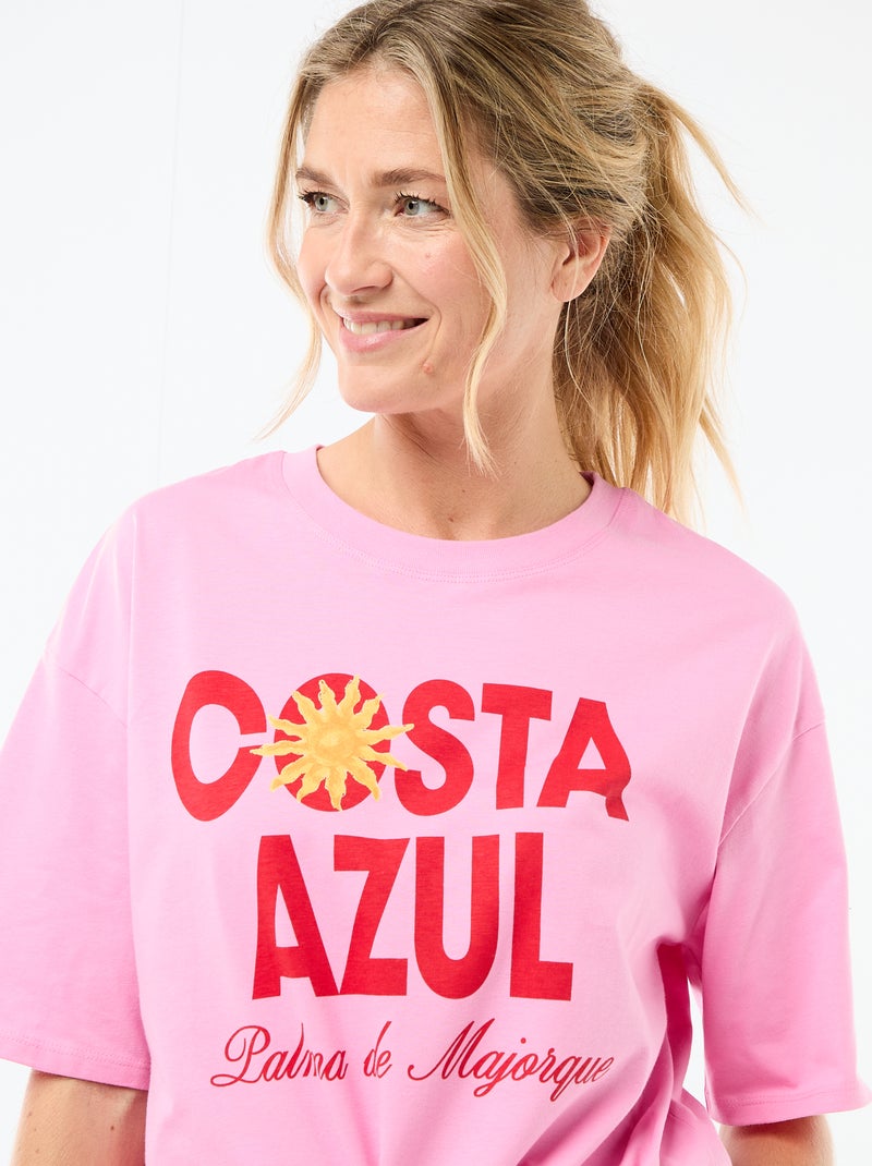 Tee-shirt oversize à message Rose - Kiabi