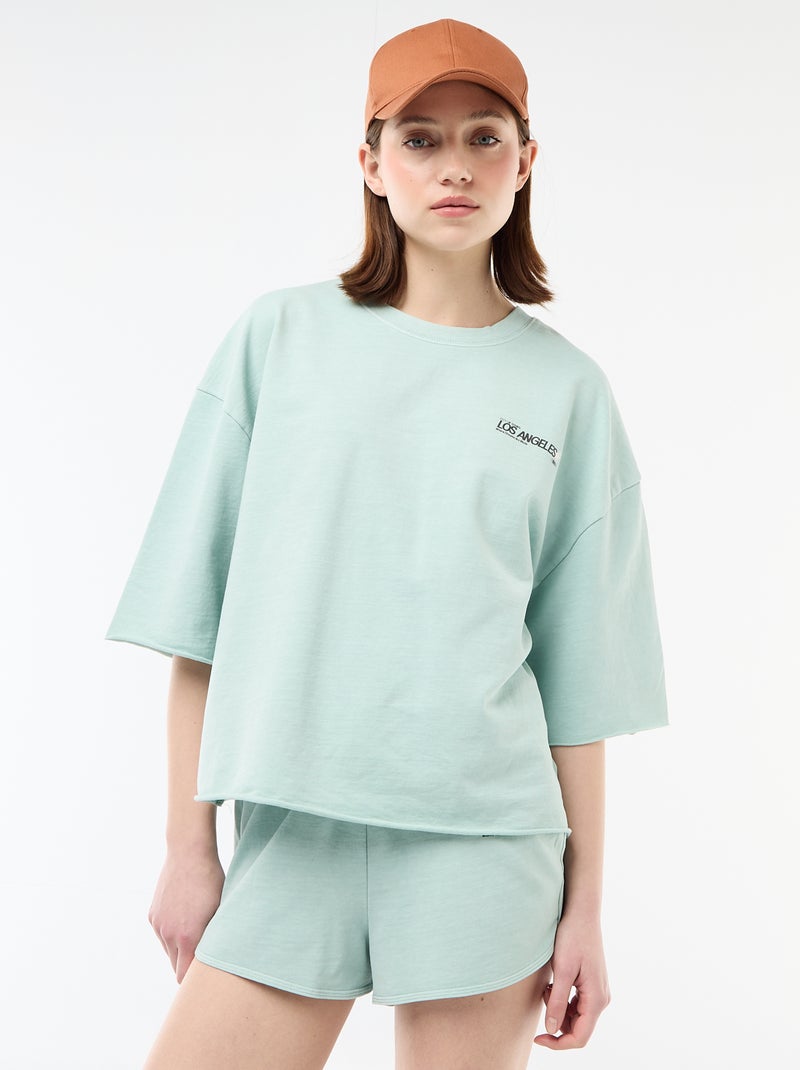 Tee-shirt oversize avec inscription Bleu - Kiabi