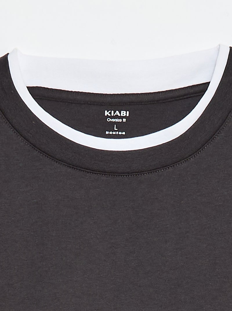 Tee-shirt oversize effet 2-en-1 +1m90 Gris foncé/anthracite - Kiabi