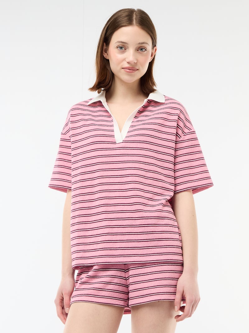 Tee-shirt polo large en éponge Rose - Kiabi