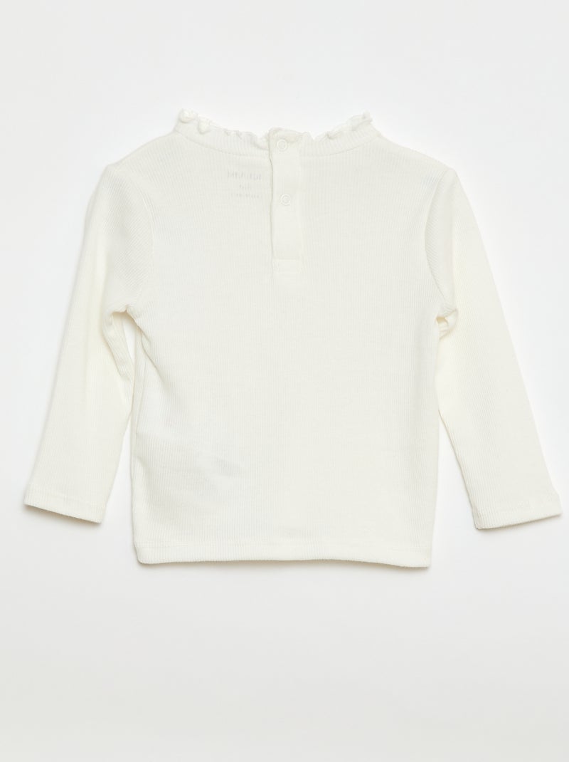 Tee-shirt rib col ondulé Blanc - Kiabi