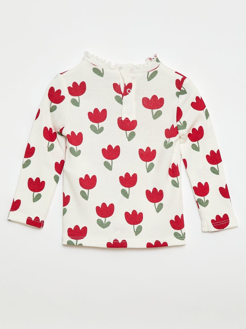 Tee-shirt rib col ondulé Blanc - Kiabi