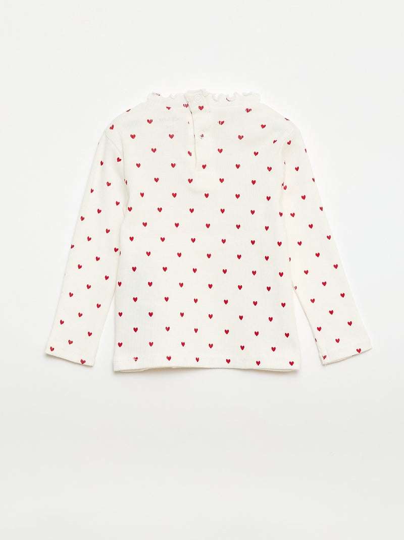 Tee-shirt rib col ondulé Blanc - Kiabi