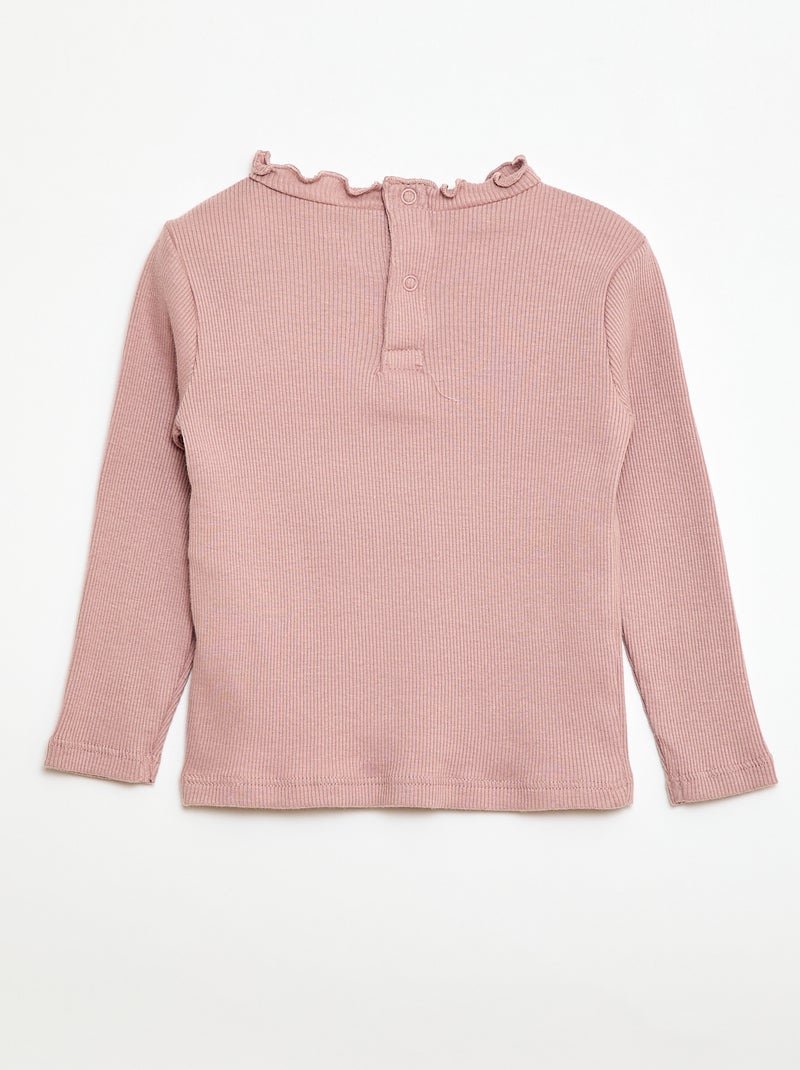 Tee-shirt rib col ondulé Rose - Kiabi