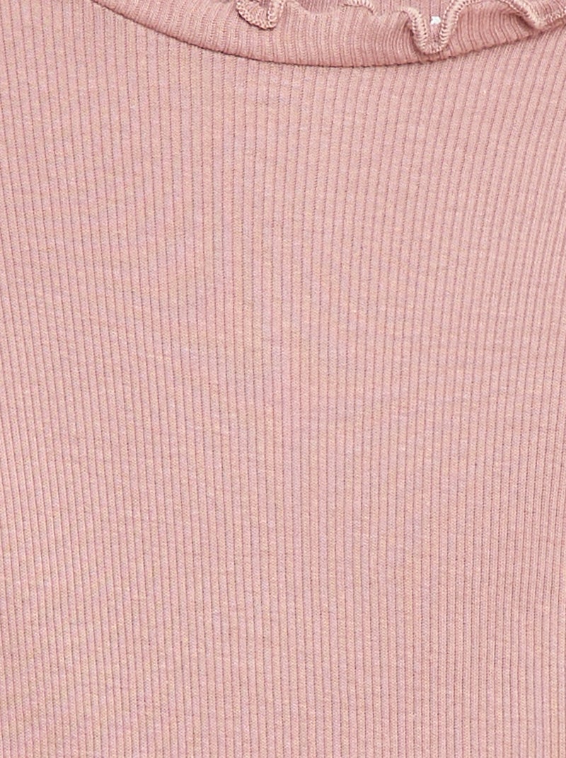 Tee-shirt rib col ondulé Rose - Kiabi