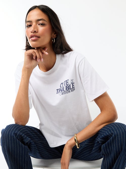 Tee-shirt 'Stitch' cropped à manches courtes - Kiabi