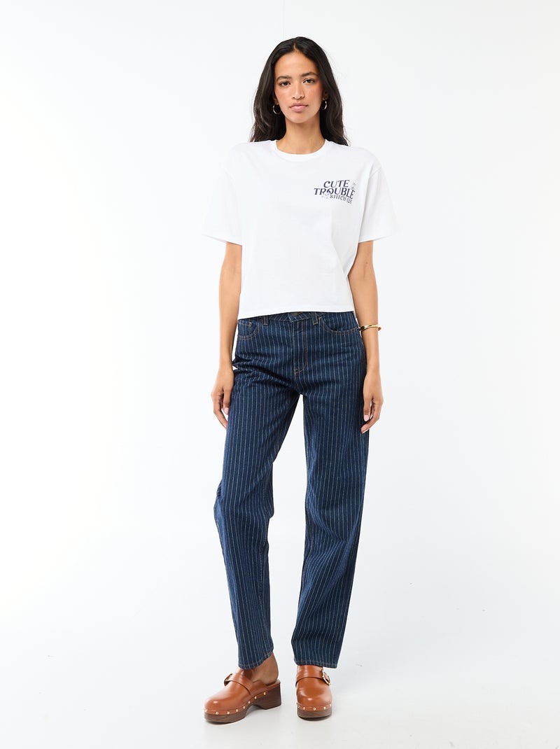 Tee-shirt 'Stitch' cropped à manches courtes Blanc - Kiabi