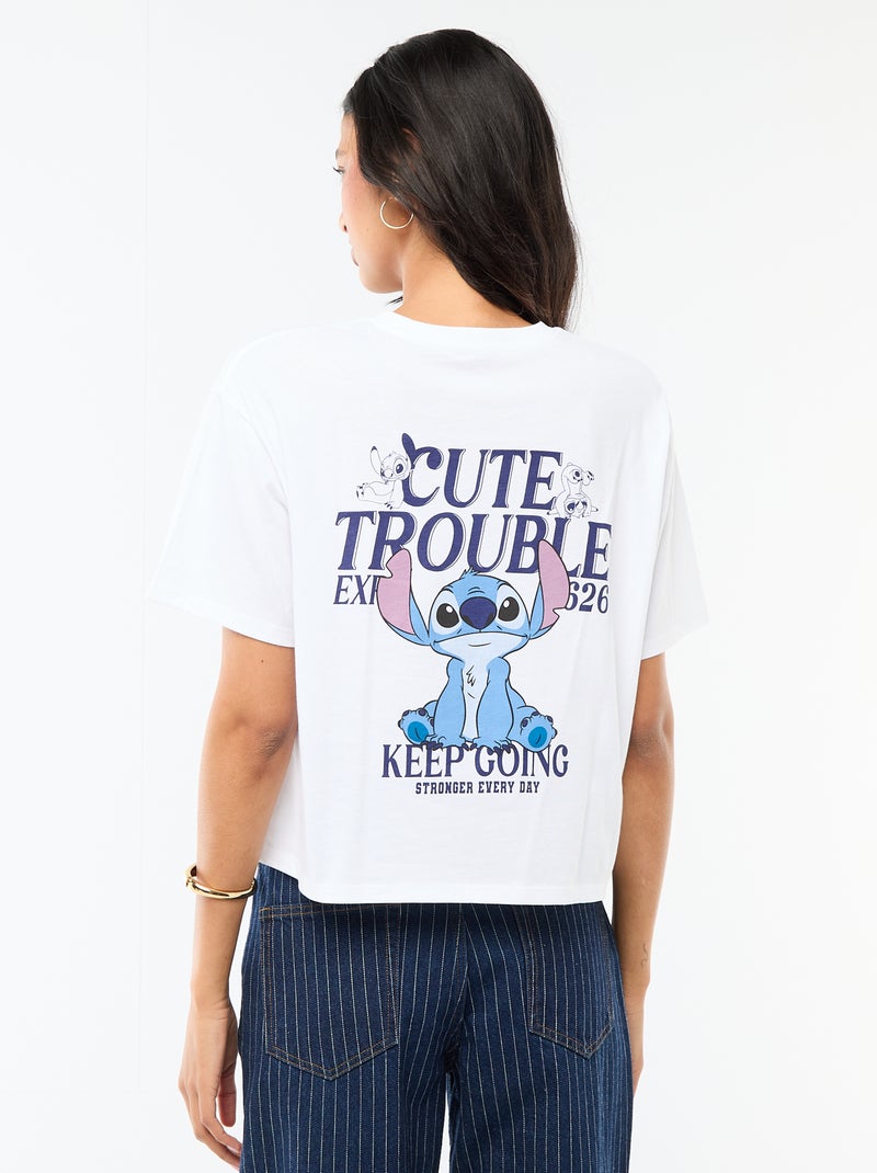 Tee-shirt 'Stitch' cropped à manches courtes Blanc - Kiabi