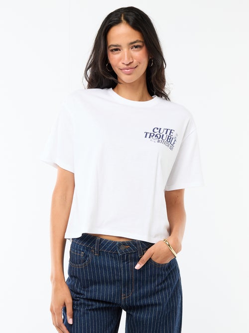 Tee-shirt 'Stitch' cropped à manches courtes - Kiabi