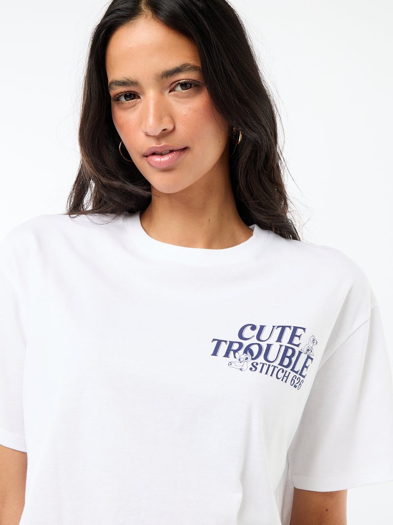 Tee-shirt 'Stitch' cropped à manches courtes Blanc - Kiabi