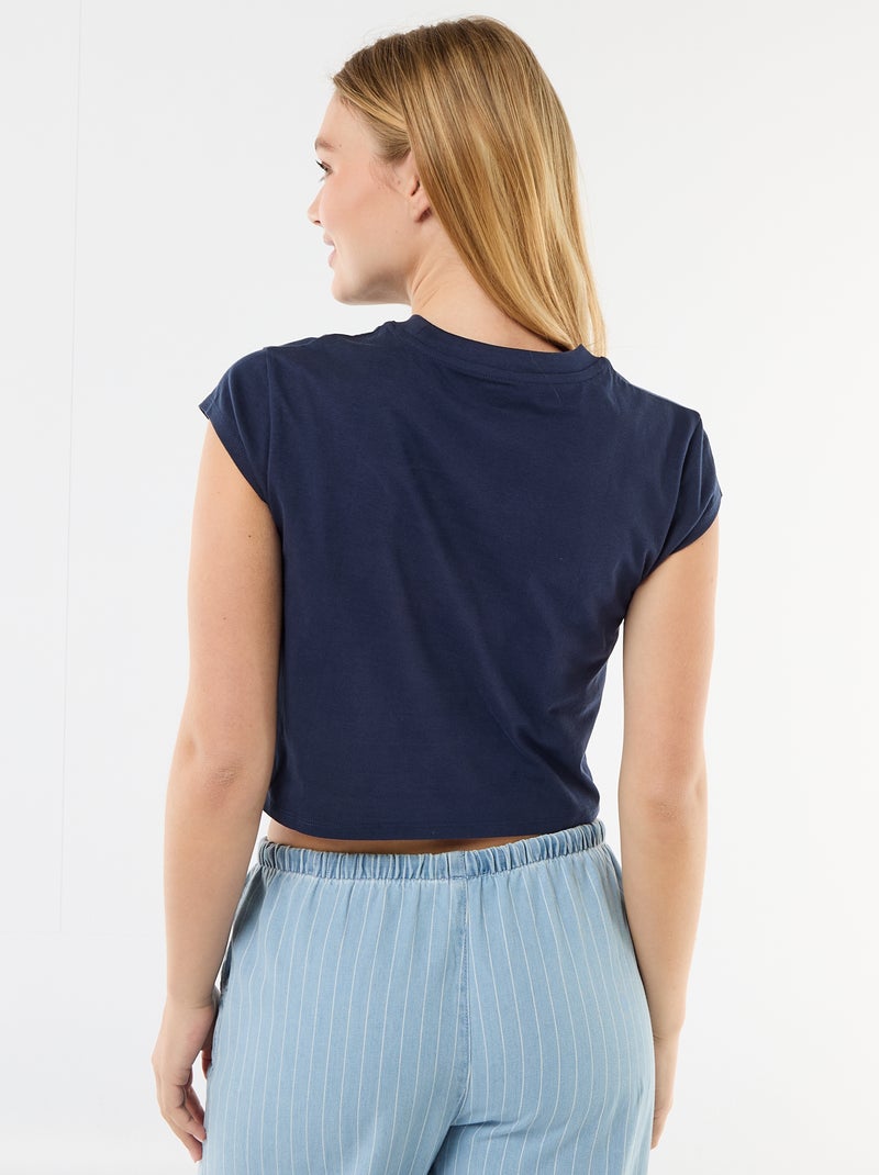 Tee-shirt 'Stitch' cropped 'Disney' Bleu - Kiabi