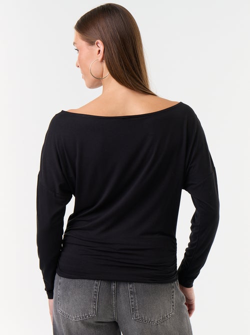 Tee-shirt stretch élastiqué sur le côté à manches longues - Kiabi