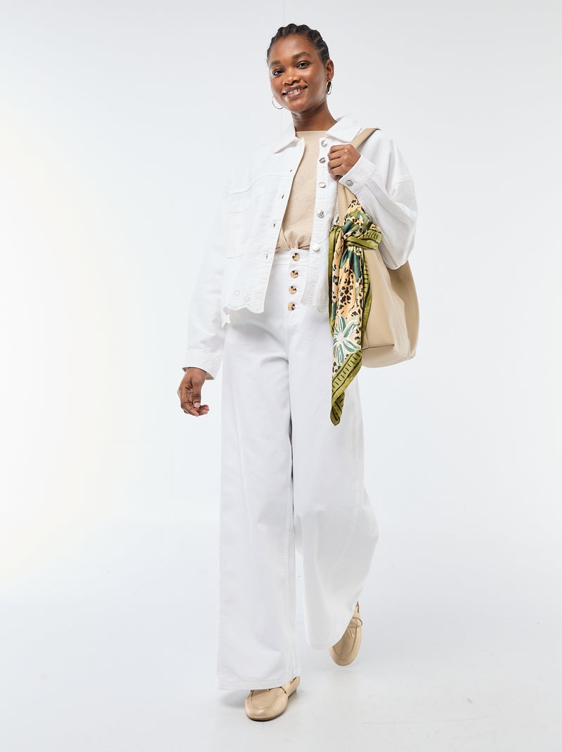 Tee-shirt uni à manches courtes et col rond Blanc - Kiabi