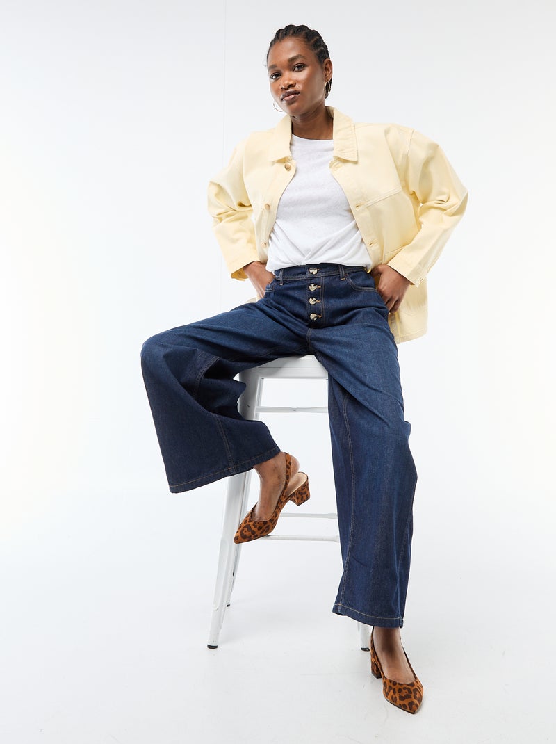 Tee-shirt uni à manches courtes et col rond Blanc - Kiabi