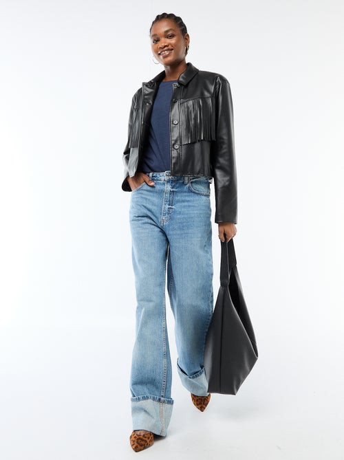 Tee-shirt uni à manches courtes et col rond - Kiabi