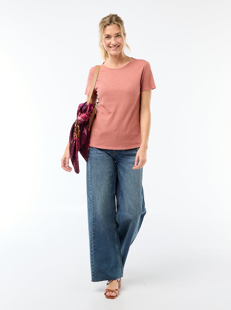 Tee-shirt uni à manches courtes et col rond Rose - Kiabi