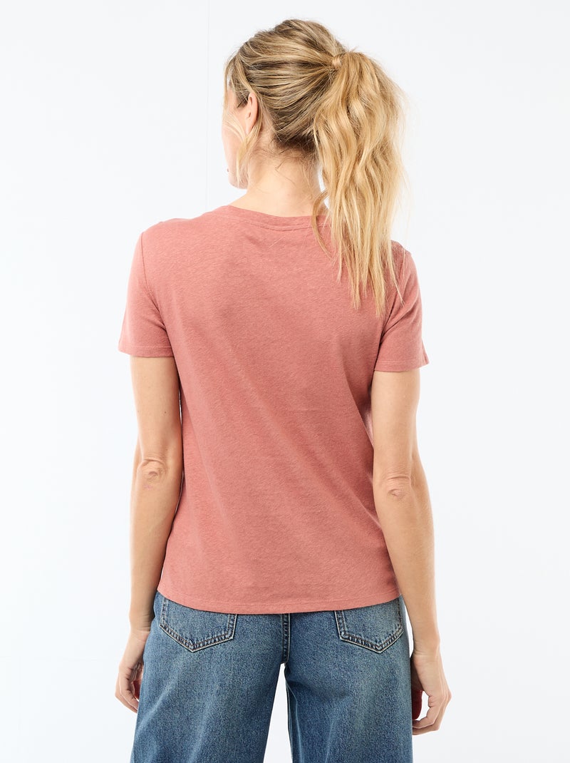 Tee-shirt uni à manches courtes et col rond Rose - Kiabi