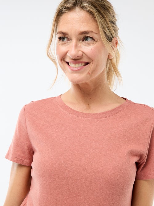 Tee-shirt uni à manches courtes et col rond - Kiabi