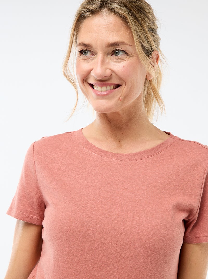 Tee-shirt uni à manches courtes et col rond Rose - Kiabi
