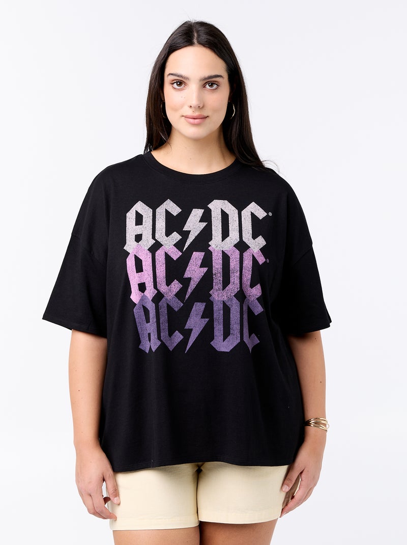 Tee-shirt uni avec broderie et macramé aux manches Noir - Kiabi