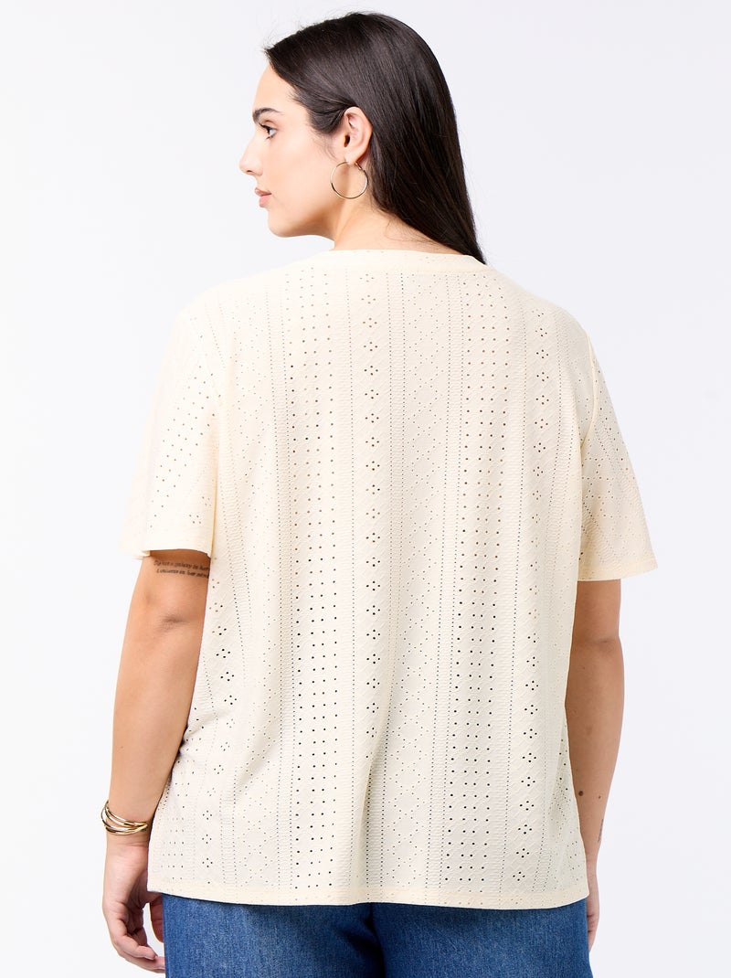 Tee-shirt uni en maille ajourée Beige - Kiabi