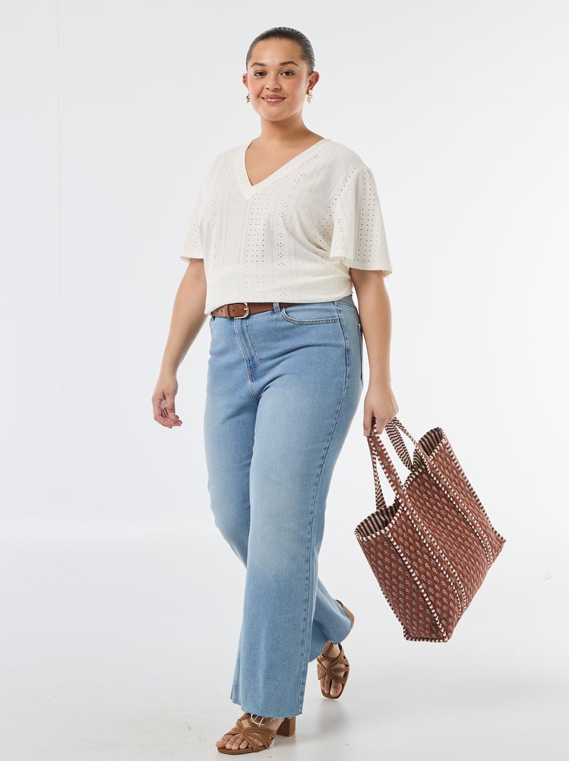 Tee-shirt uni en maille ajourée Blanc - Kiabi