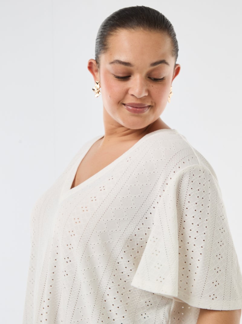 Tee-shirt uni en maille ajourée Blanc - Kiabi