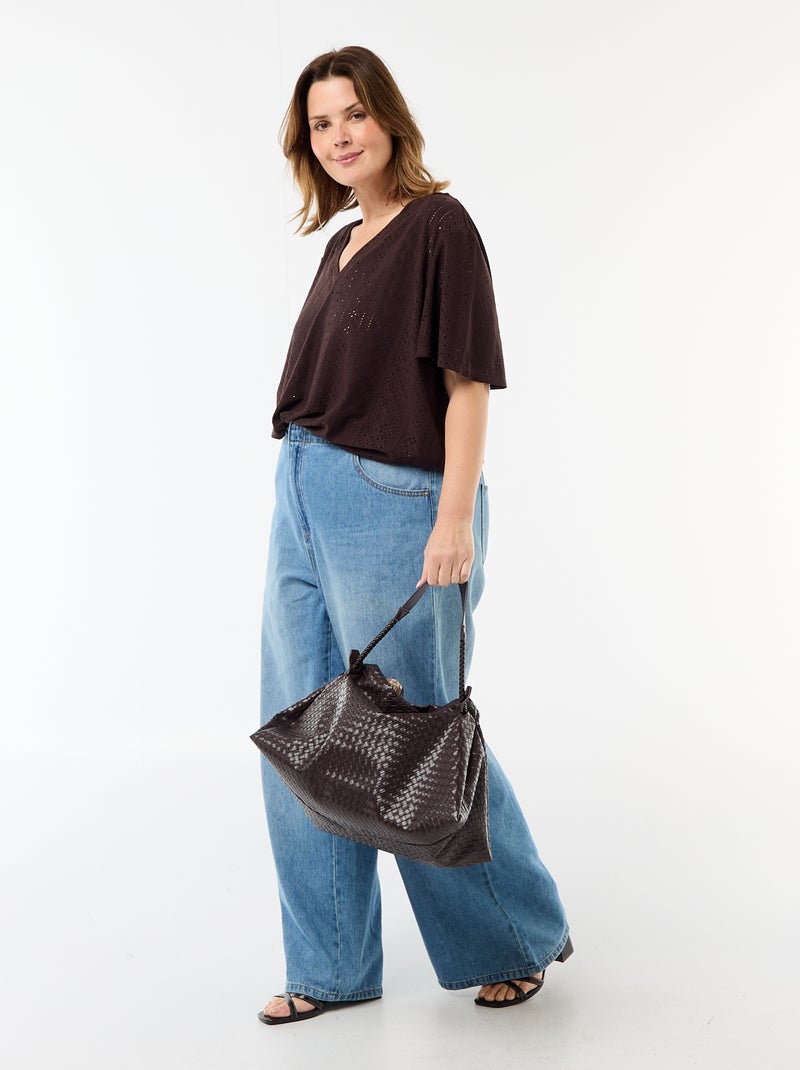 Tee-shirt uni en maille ajourée Marron - Kiabi