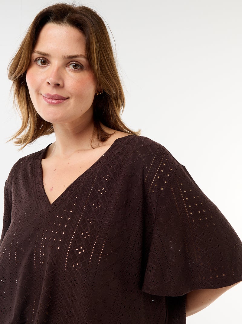 Tee-shirt uni en maille ajourée Marron - Kiabi