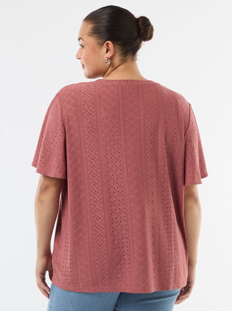 Tee-shirt uni en maille ajourée Rose - Kiabi
