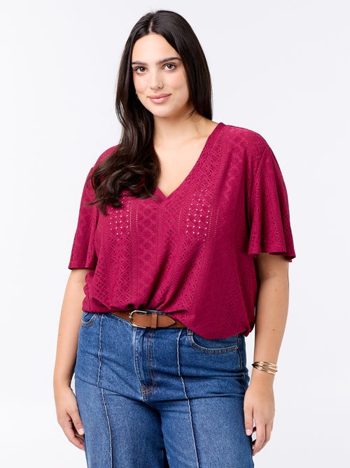 Tee-shirt uni en maille ajourée - Kiabi